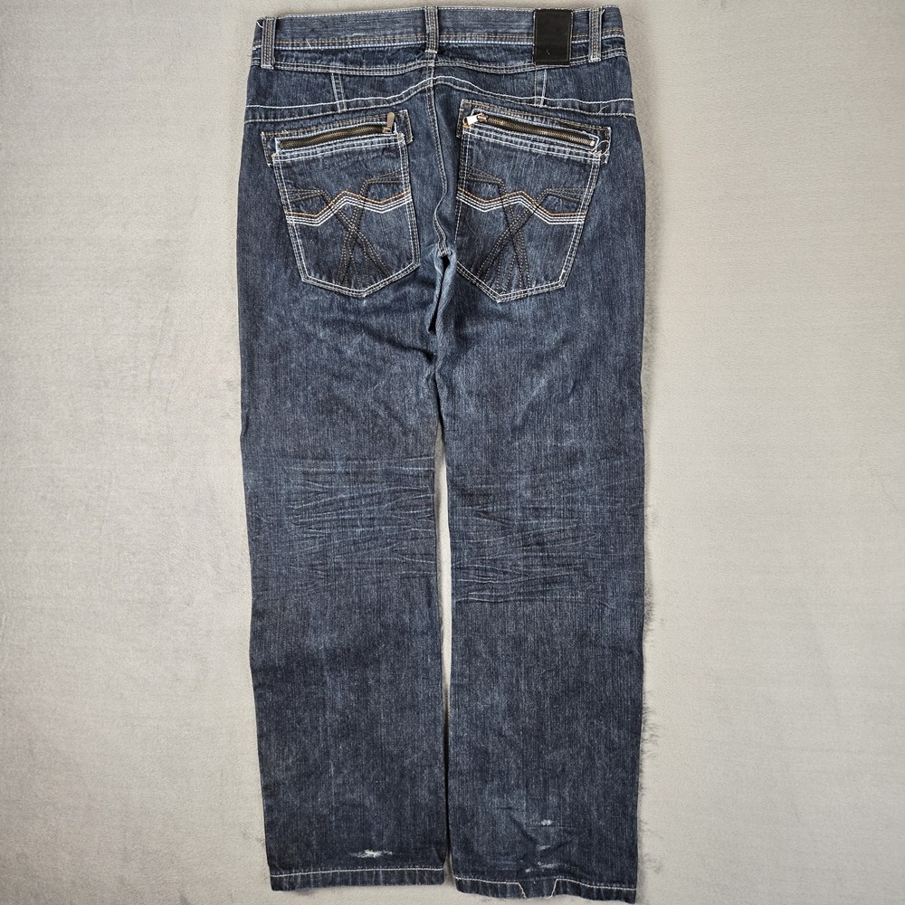 VTG Southpole Jeans Mens 38x34 Thick Stitch Embroidered Zip Pockets Dark Wash
